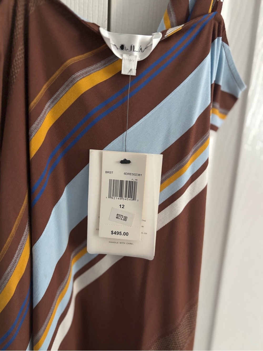 A.L.C. Brown Multistripe Asymmetrical Dress with Light Blue & Mustard